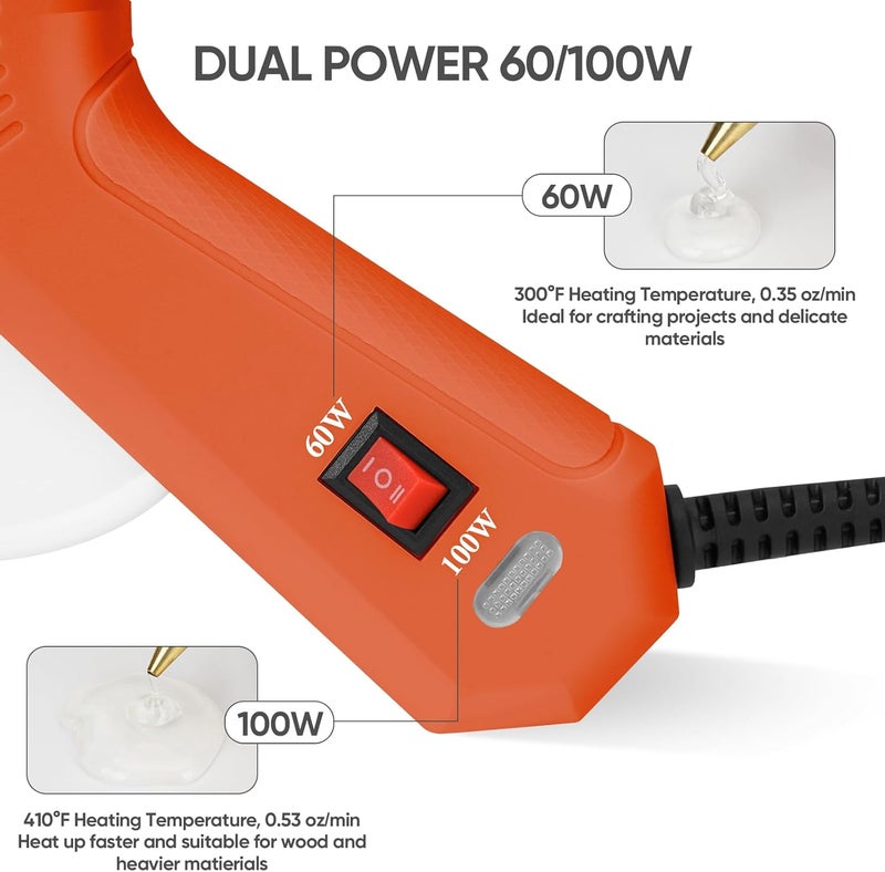 ROMECH Full Size Hot Glue Gun with 60/100W Dual Power and 21 Hot Glue Sticks (7/16"), Fast Preheating Heavy Duty Industrial Gluegun with Storage Case for Crafting, DIY and Repairs (Orange) - Image 3